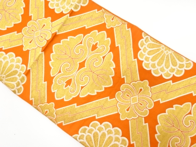 アンティーク　変わり松皮菱に花菱模様織り出し本袋帯(着用可)